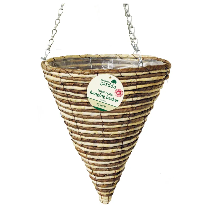 Kingfisher Garden Natural Rope 12 Inch Cone Hanging Flower Basket Kingfisher Garden Natural Rope 12 Inch Cone Hanging Flower Basket (HB12RRC)