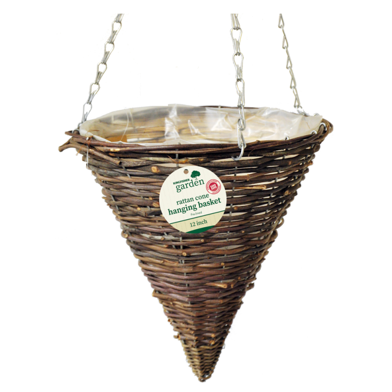 12 inch dark rattan willow wicker round hanging flower basket with chain