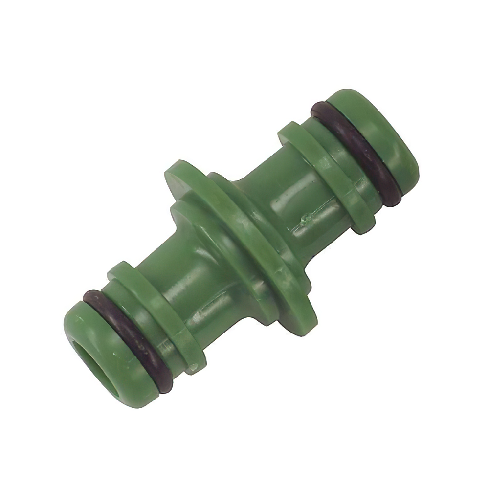 Green garden hose male adapter with two rubber rings