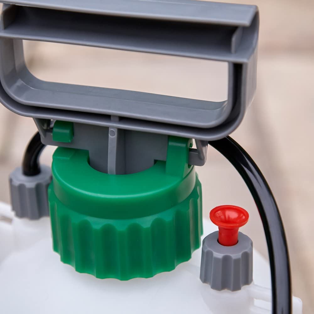 Close-up of a Kingfisher Garden 5L Pump Action Pressure Sprayer showing the handle and nozzle.
