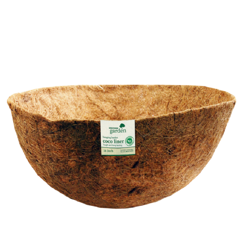 Round coco liner for a hanging basket, 16 inches in size.