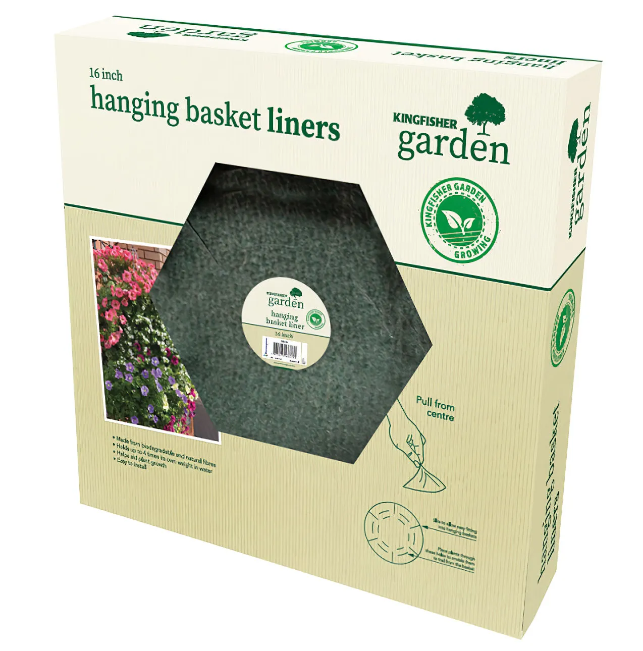kingfisher-garden-flower-hanging-basket-green-jute-liner-16-inch-hbl16-a Kingfisher Garden 16 Inch Round Hanging Basket Green Jute Liner (HBL16)