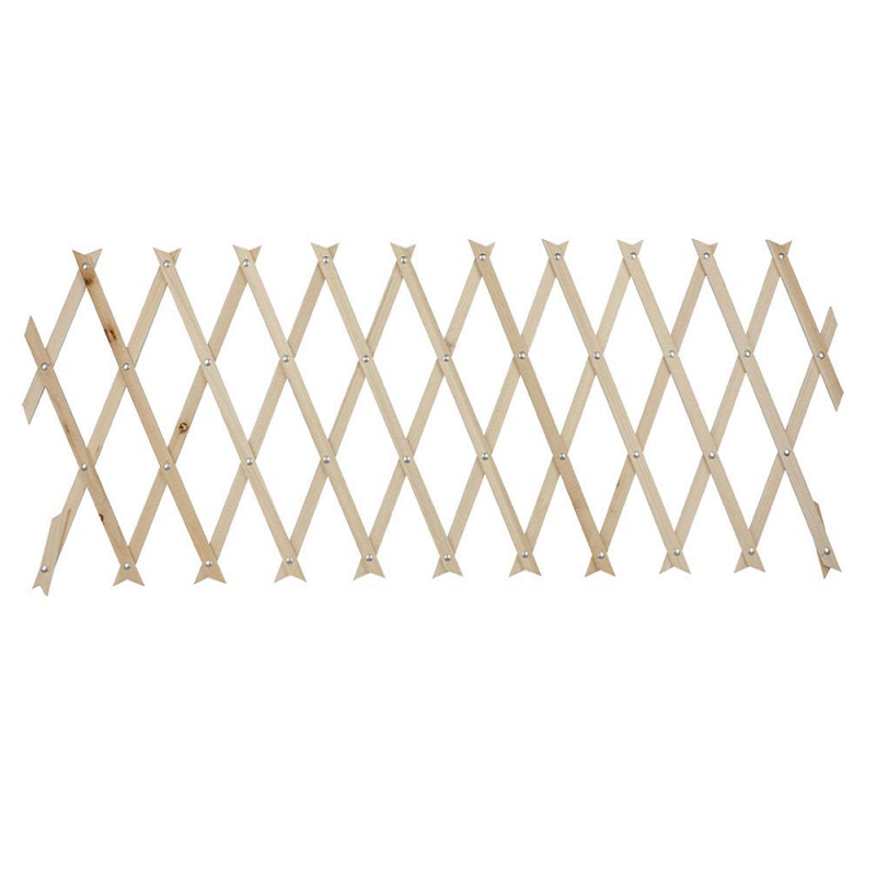 Expanding wooden garden trellis with a crisscross pattern, suitable for climbing plants.