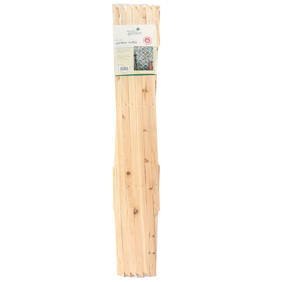 Wooden garden trellis packaged for climbing plants, measuring 6ft by 2ft.