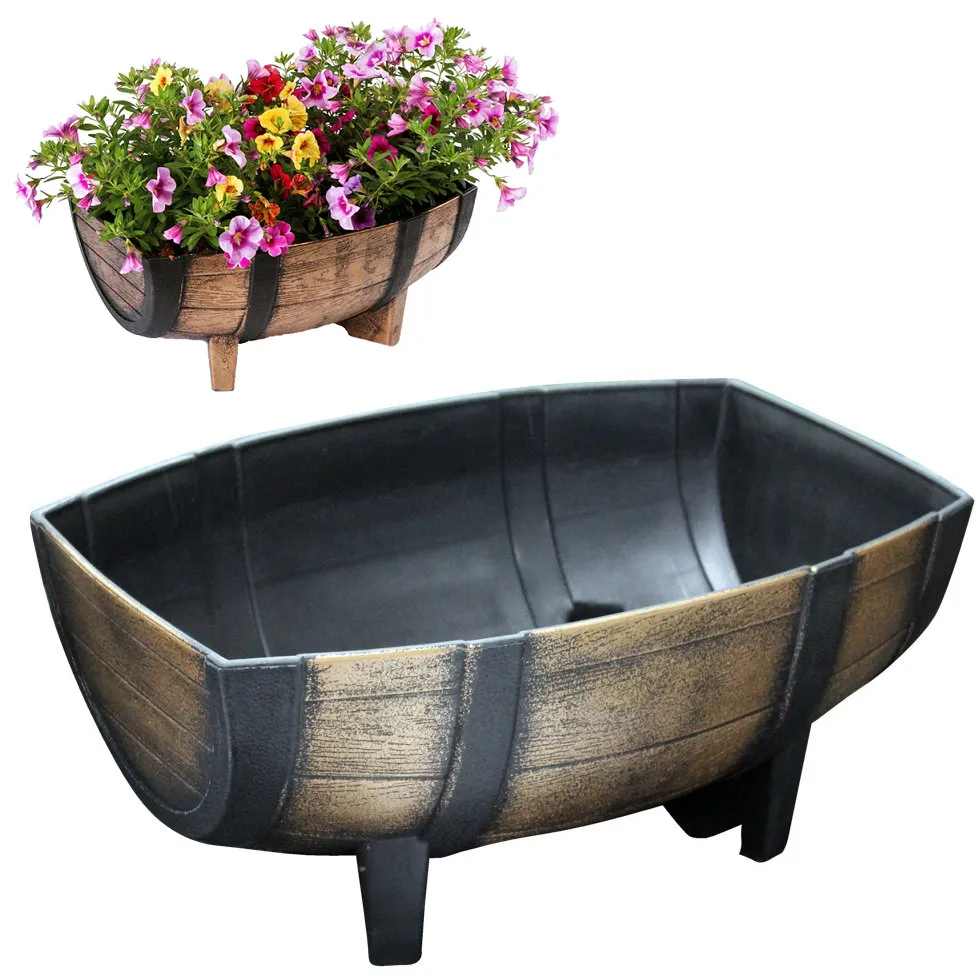 Kingfisher Garden Wood Effect Half Barrel Plastic Planter Trough 22 Inch Kingfisher Garden Wood Effect Half Barrel Plastic Planter Trough 22 Inch (PPOT01)