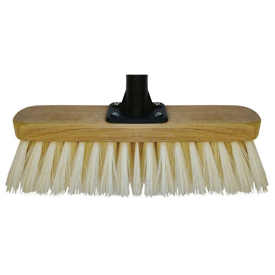 Cream-coloured 12 inch soft PVC broom head with wooden base for indoor use.