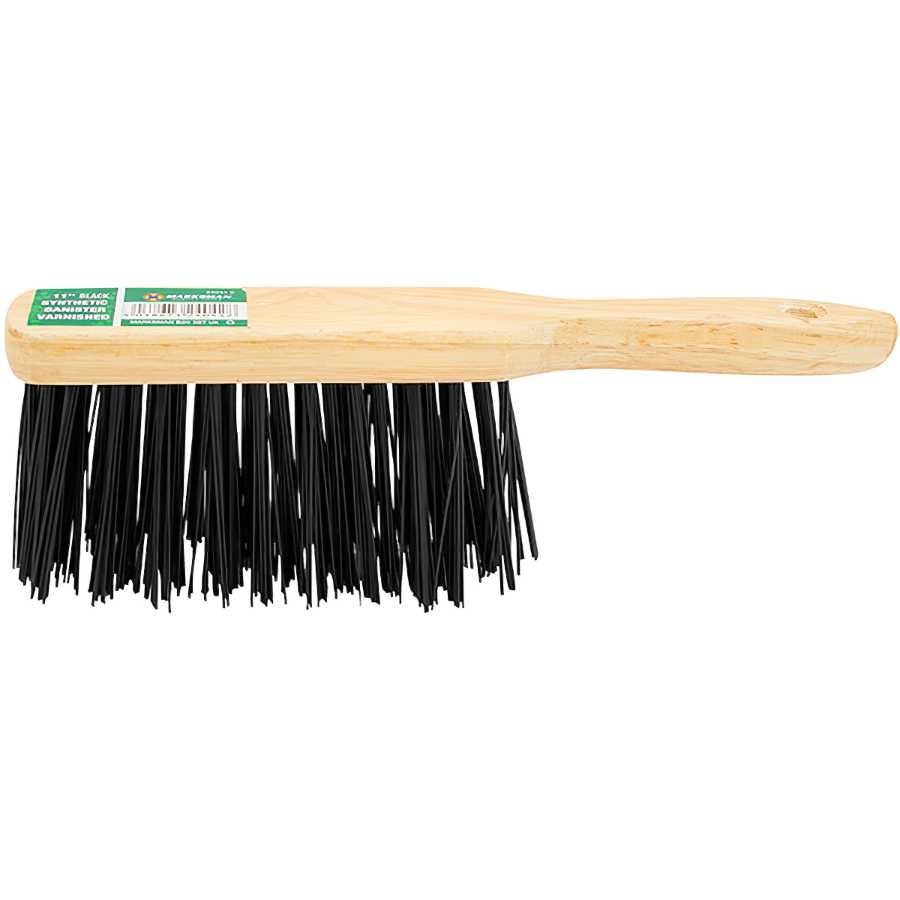 Marksman hand brush with stiff black synthetic bristles and a wooden handle.