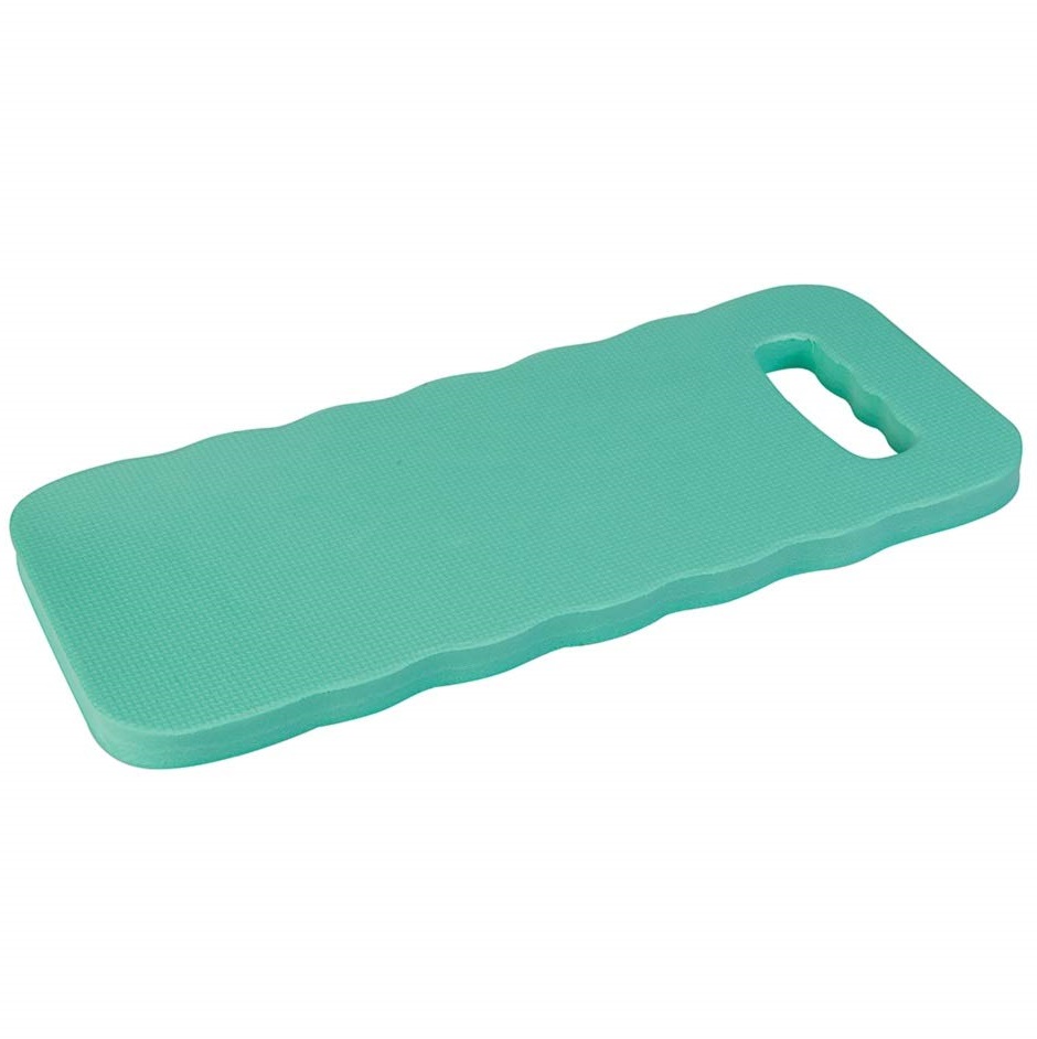 Green knee protection pad with a handle, designed for garden and hard floor use.