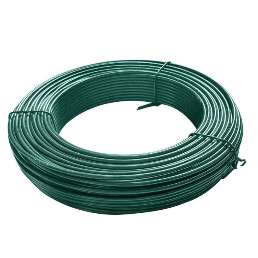 Coiled green plastic coated garden wire, 3mm thickness, for plant support