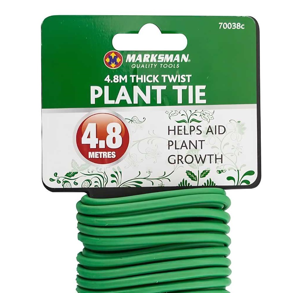 Marksman Garden Plant Support Green Tie Wire 4mm x 4.8m packaging with green coiled wire.
