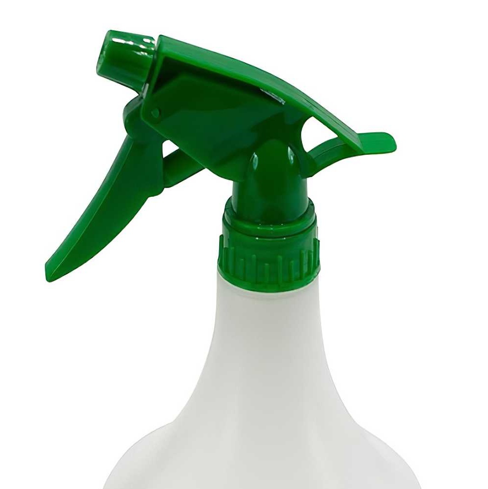 Green and white spray bottle with an adjustable nozzle.