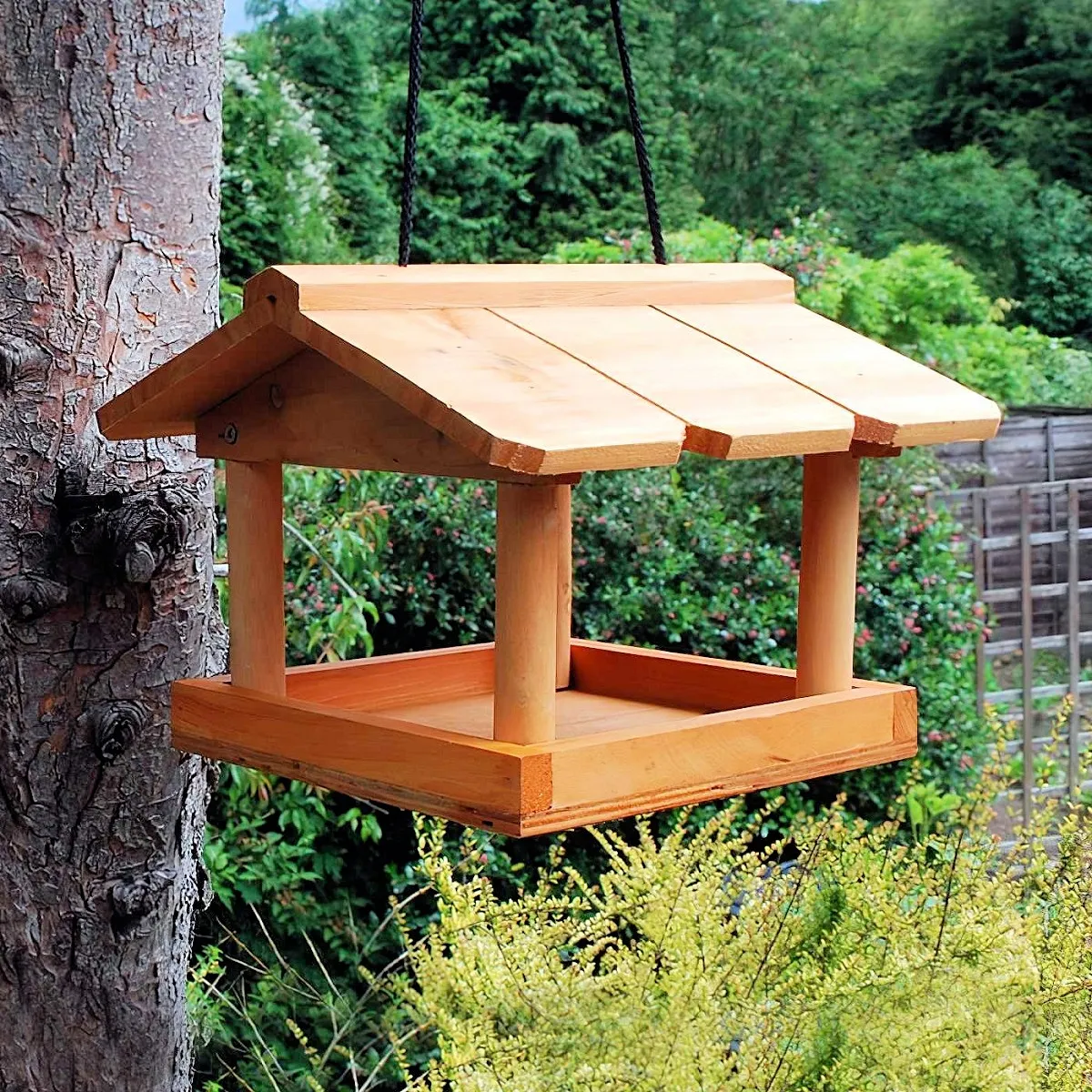 Natures Market Hanging Covered Wooden Bird Feeder Table for Garden Feeding (HBT)
