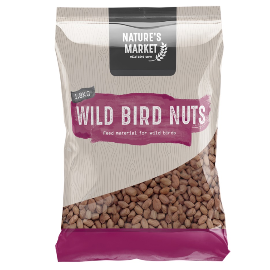Bag of Nature’s Market Wild Bird Nuts showing peanuts for bird feeding.