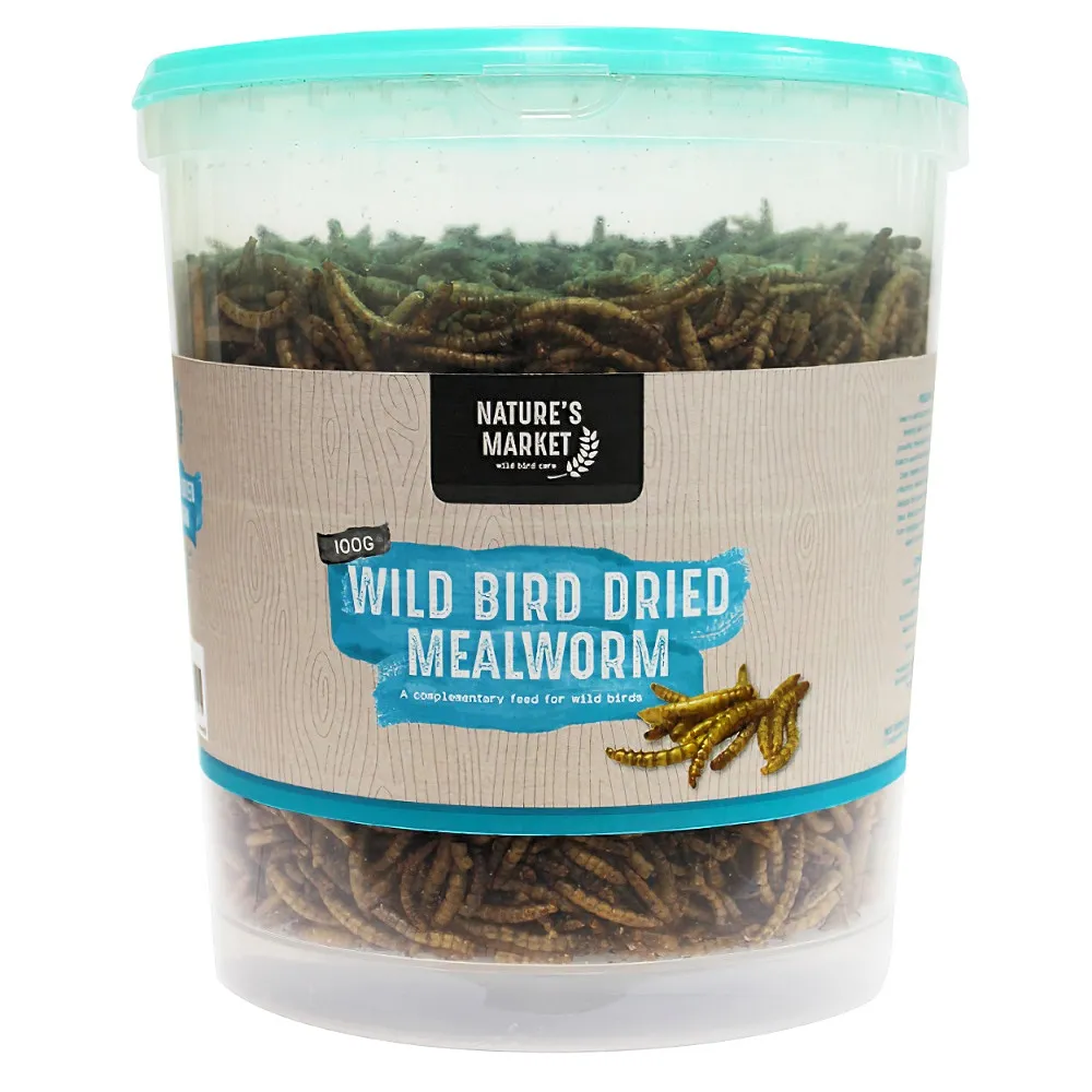Natures Market Wild Bird Food Dried Mealworms 100g Tub for Protein Boost Natures Market Wild Bird Food Dried Mealworms 100g Tub for Protein Boost (BFMW01)