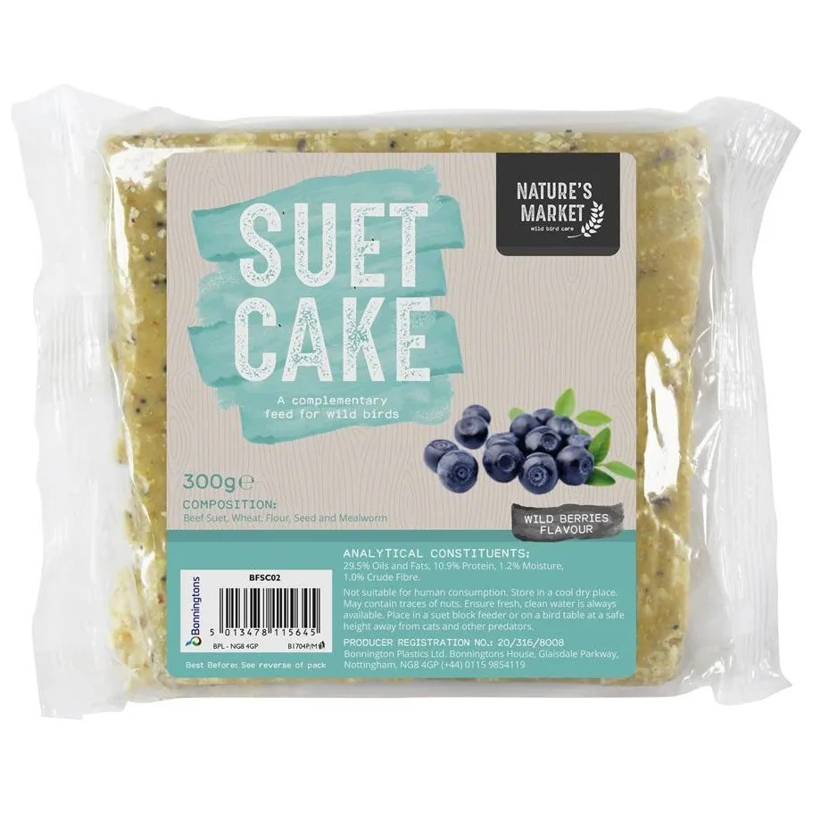 Natures Market Wild Bird Food Wild Berries Suet Cake 300g Natures Market Wild Bird Food Wild Berries Suet Cake 300g for Added Nutrition (BFSC04)