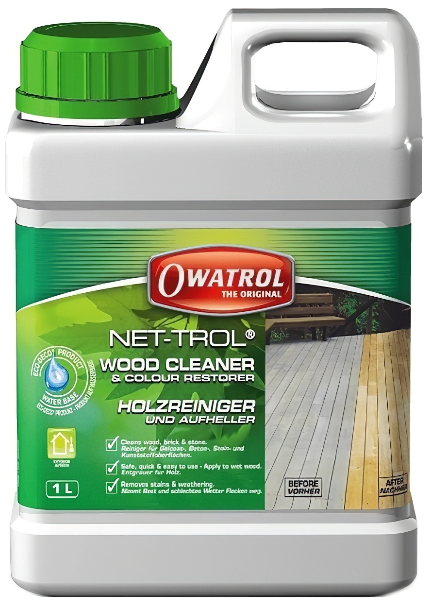 Owatrol Net-Trol Marine Wood and Teak Deck Cleaner 1L bottle with green cap and label.