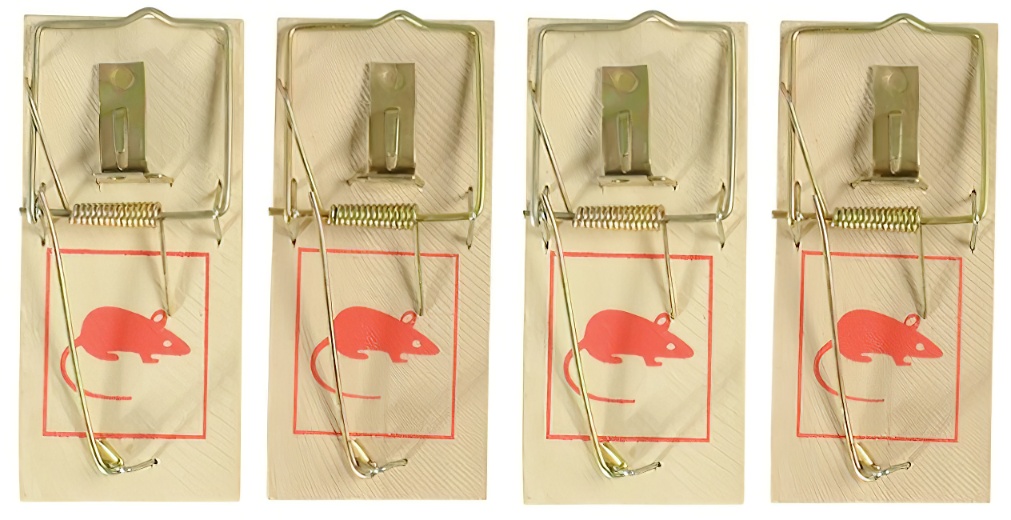Pack of four Pest Police wooden mouse traps