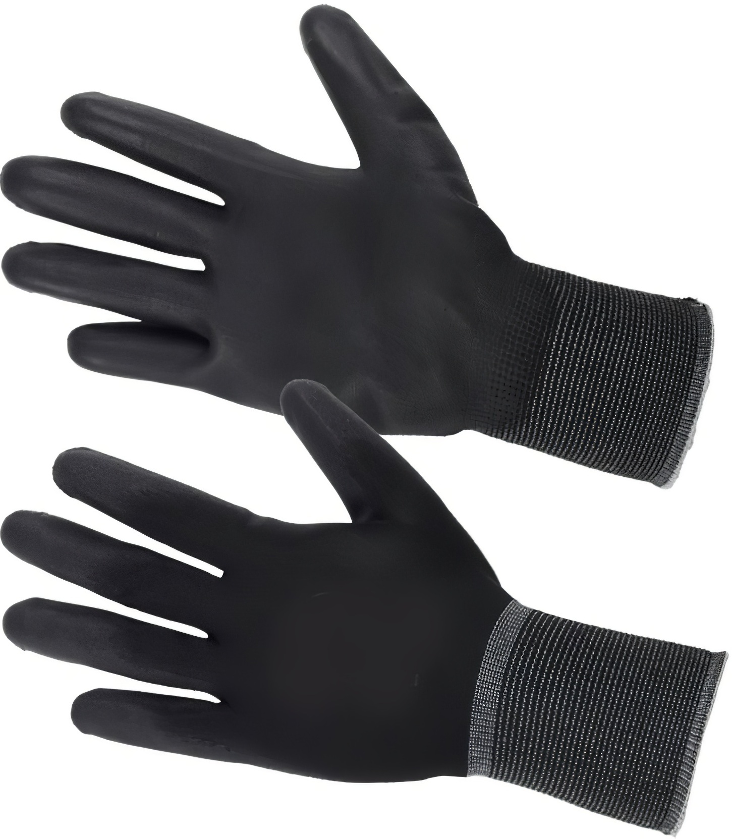 Black PU coated palm gloves with grey cuffs,