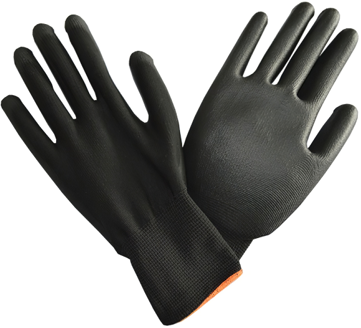 Black PU coated palm gloves with grey cuffs, 3 sizes