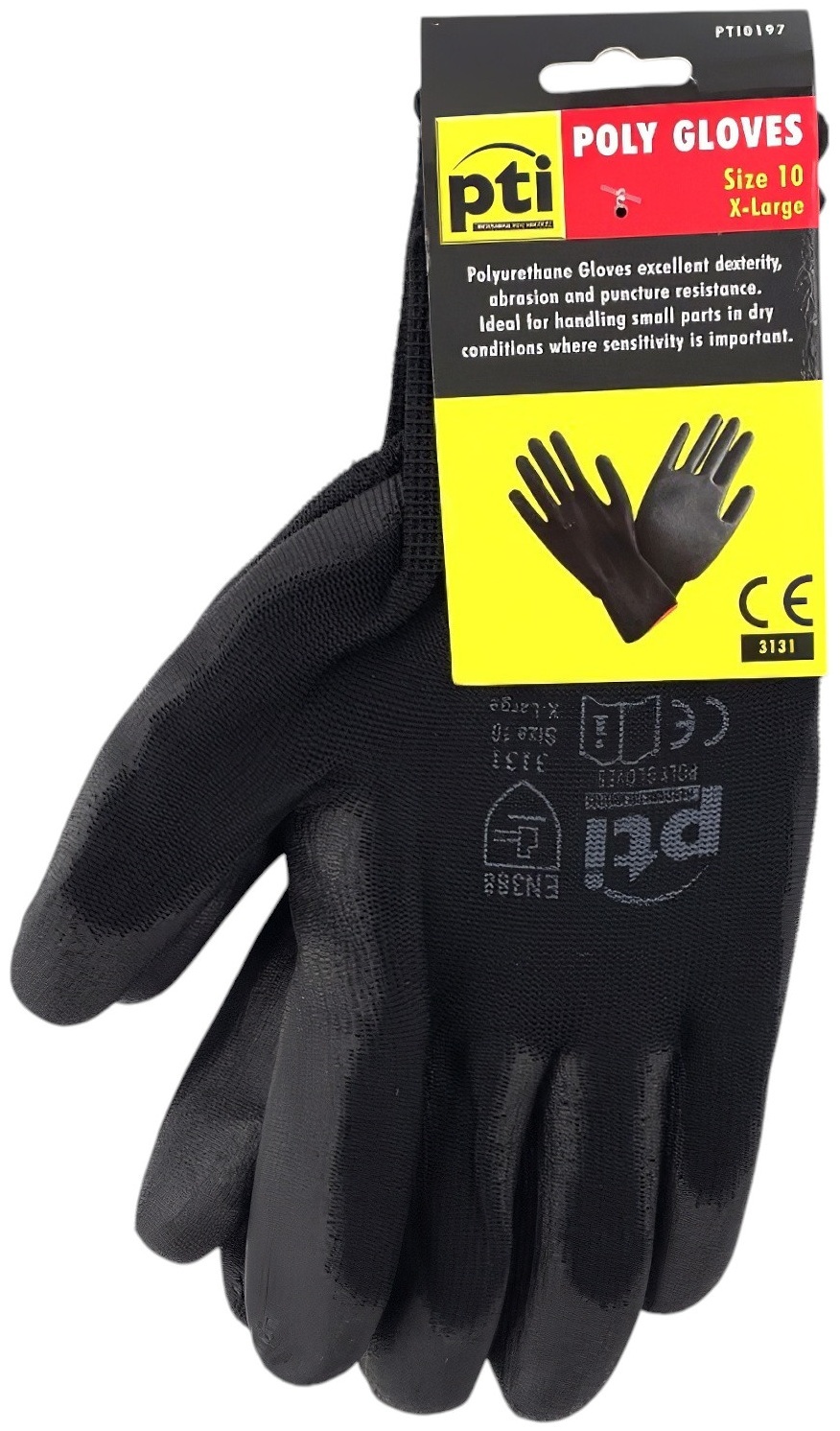 Black PU coated palm gloves with grey cuffs, medium large and extra large