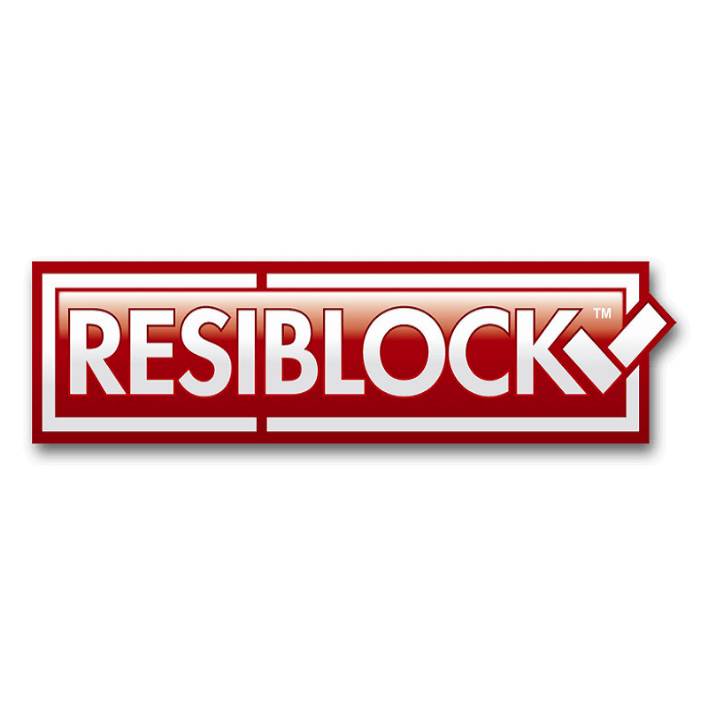 Resiblock logo in red and white.