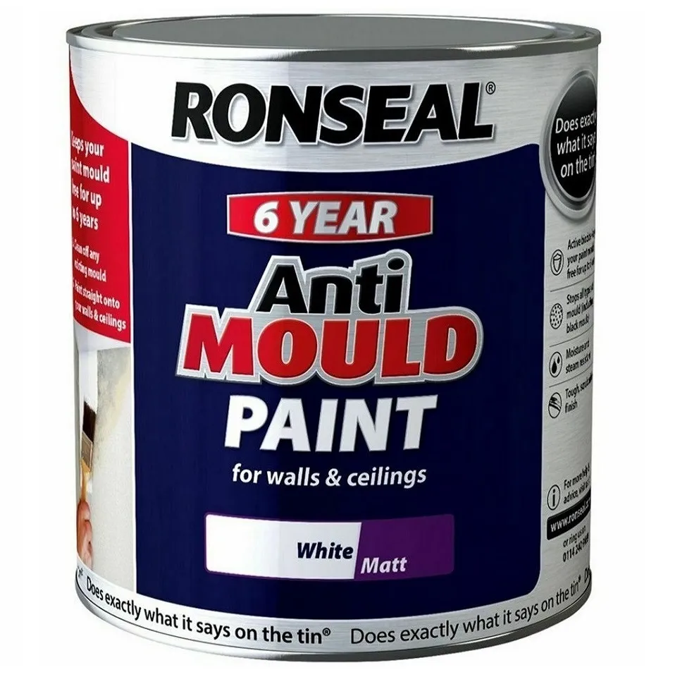 Ronseal White Matt Anti-Mould Paint 2.5L – 6 Year Protection (36624)