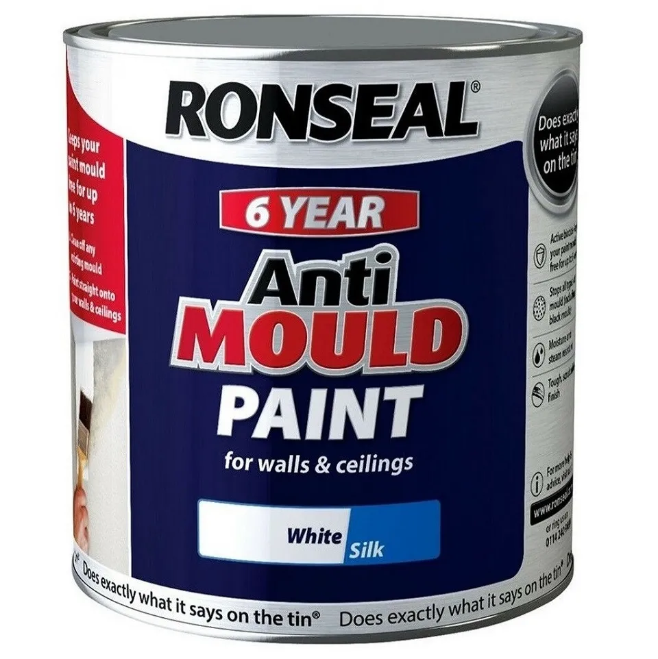 Ronseal Anti-Mould Paint White Silk 750ml – 6 Year Protection (36625)
