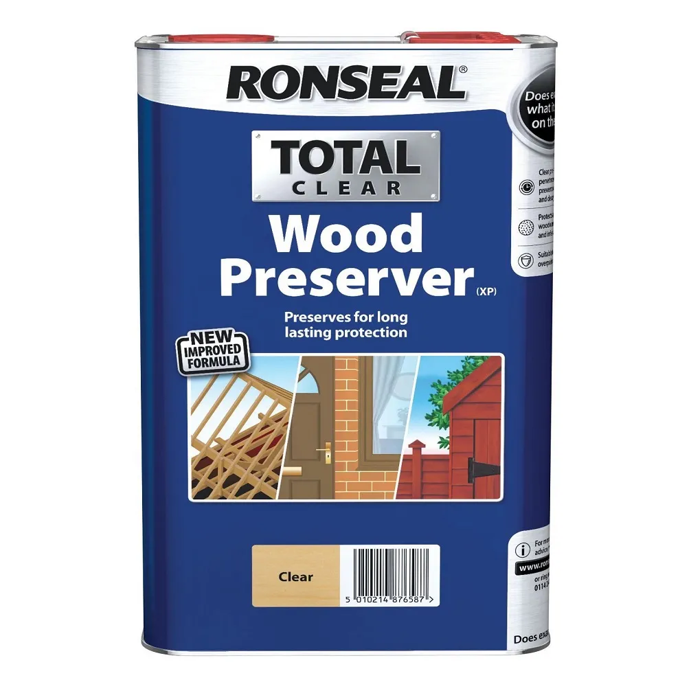 Ronseal Total Clear Wood Preserver 5L – Treats Rot, Fungi and Woodworm (37658)
