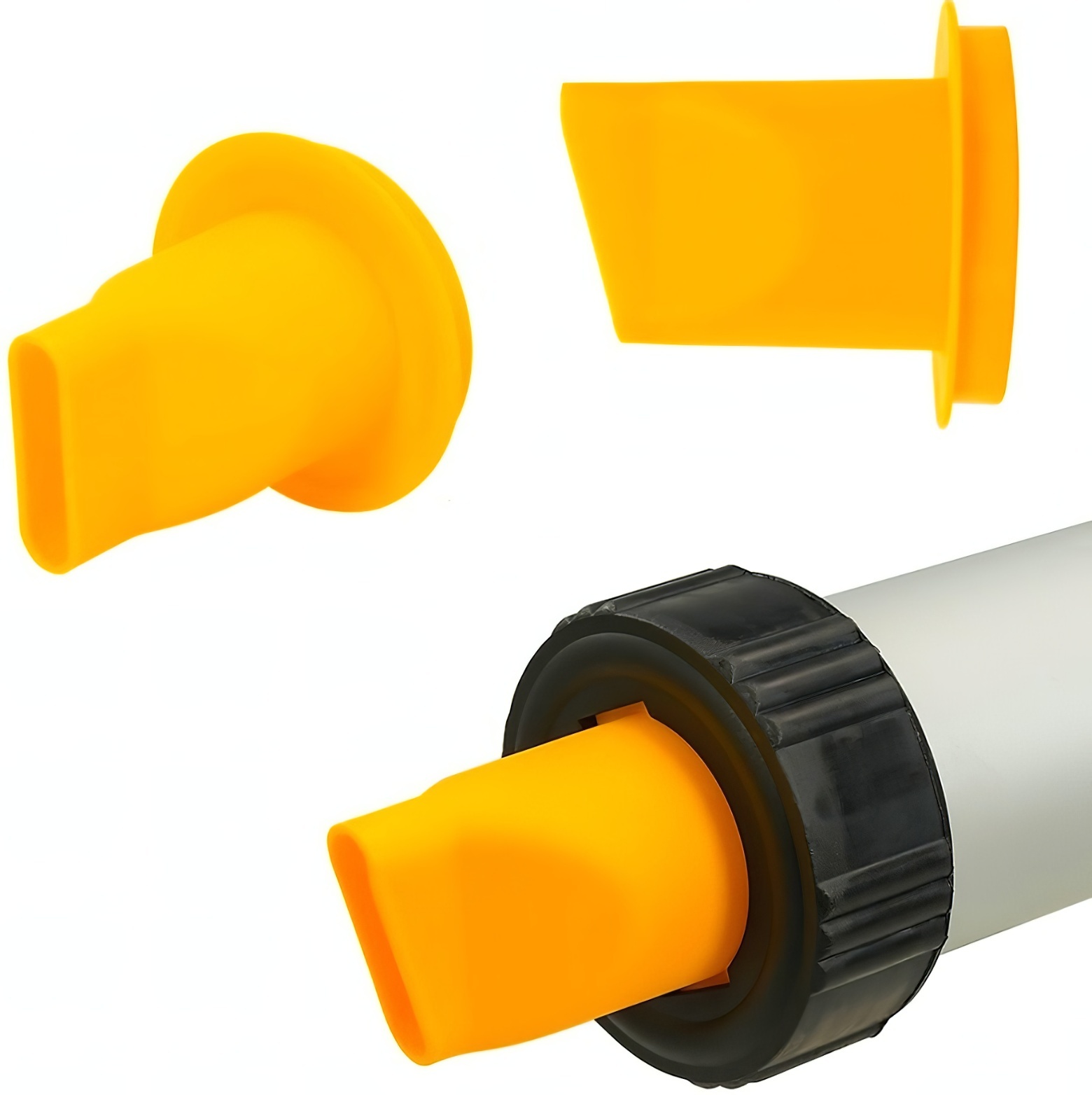 Yellow replacement nozzles for Roughneck mortar barrel gun.