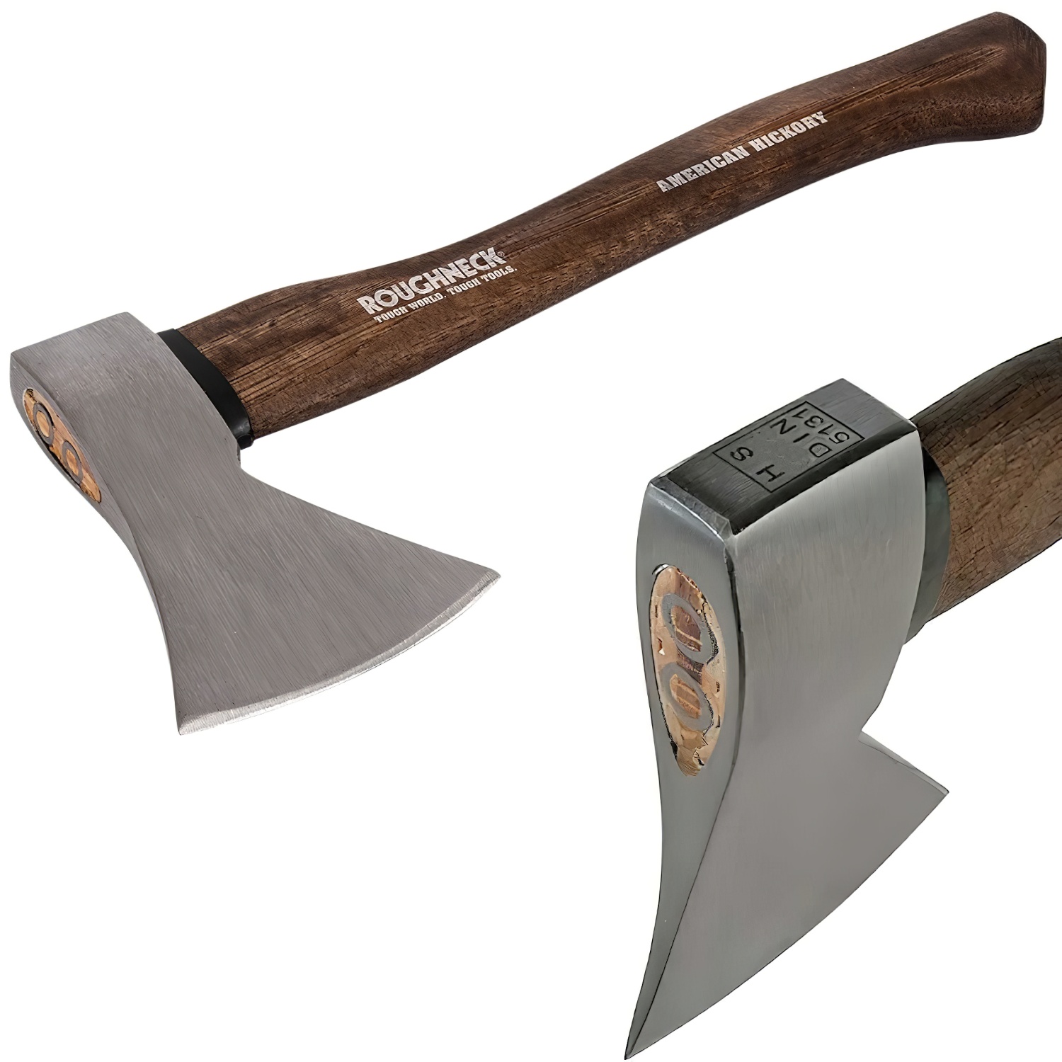 Roughneck vintage hand axe with wooden handle and protective cover for wood splitting 600g 800g or 1kg