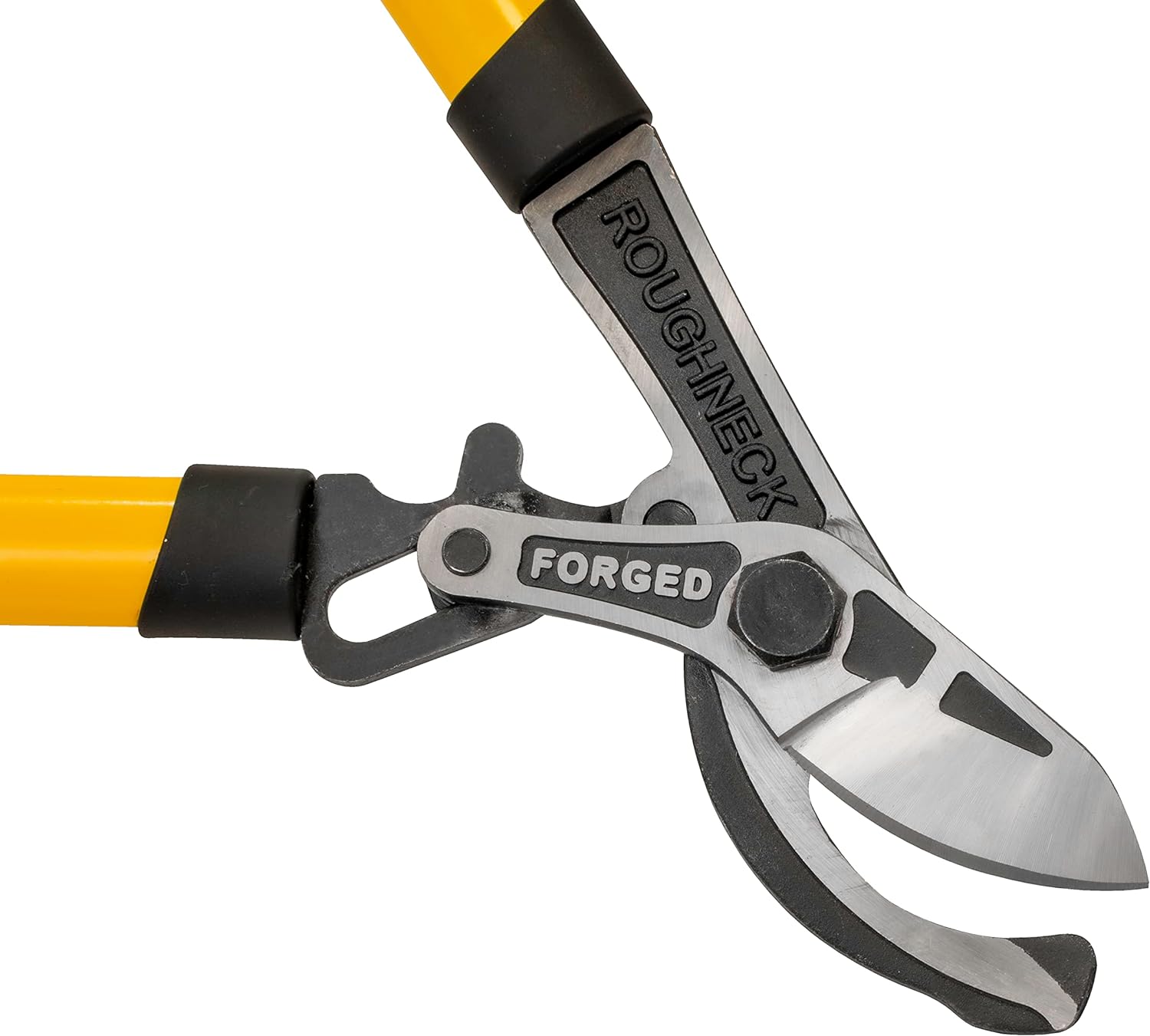 Close-up of Roughneck XT PRO Heavy Duty Garden Bypass Lopping Shears with yellow handles and forged metal blades.