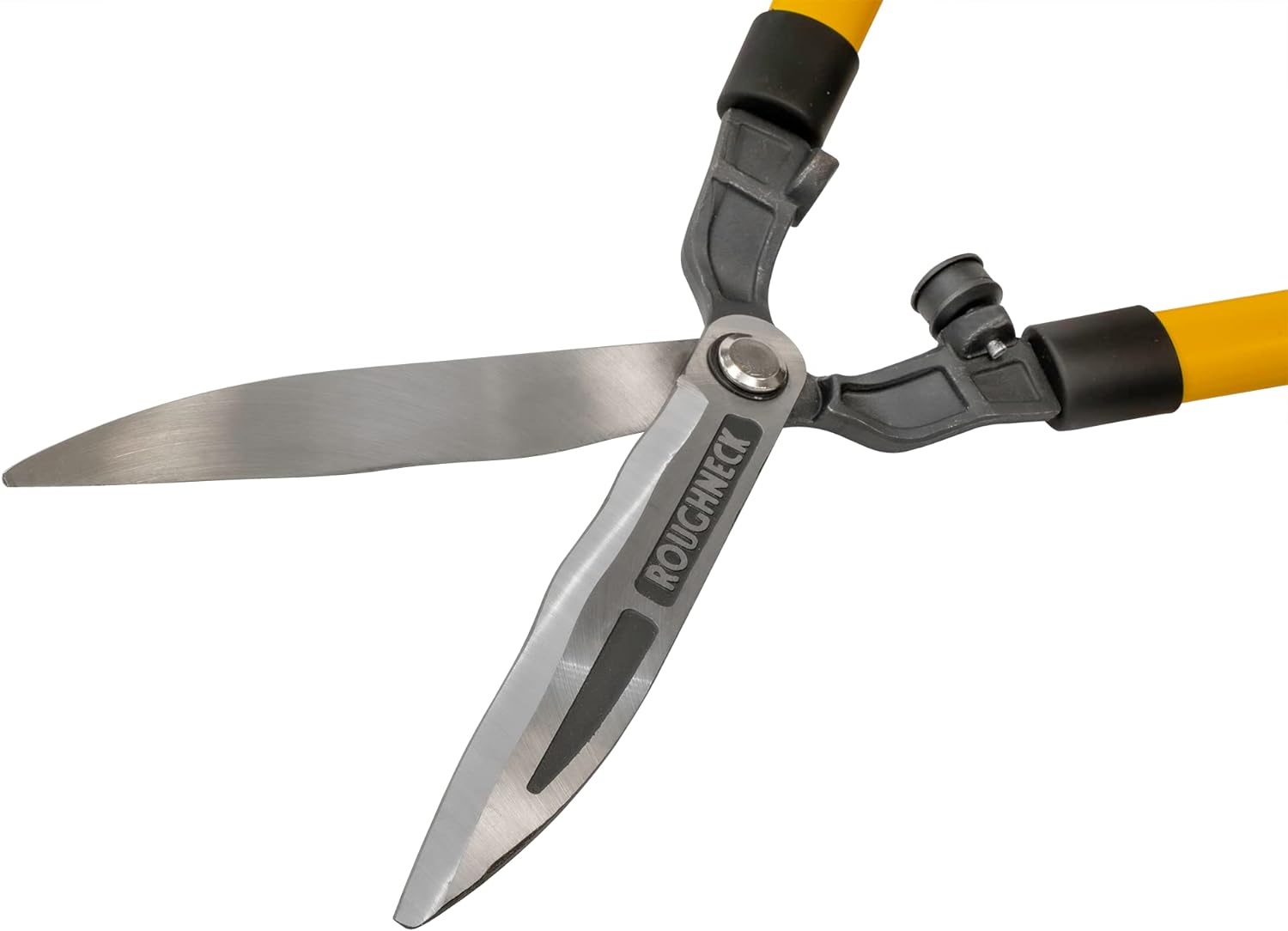 Roughneck XT PRO Heavy Duty Wavy Blade Hedge and Grass Shears with yellow handles and sharp blades.