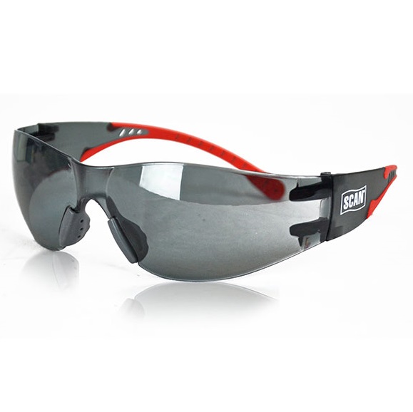 Smoked safety glasses with red accents from the Scan Flexi Twin Pack.