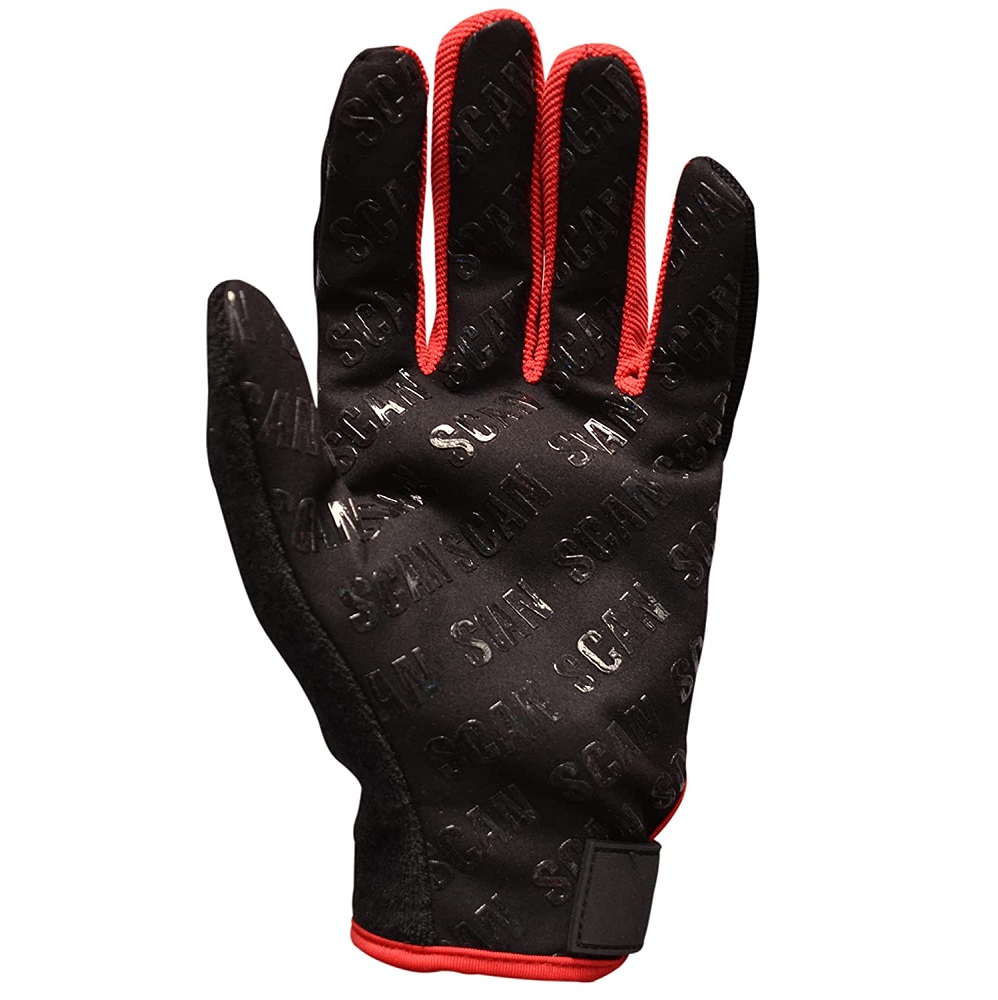 Black Scan Grip work glove with red trim, showing palm side.