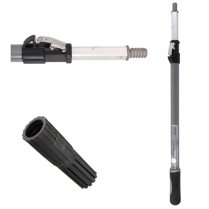 Close-up of a telescopic handle and roller attachment for a patio sealer and floor paint application kit.