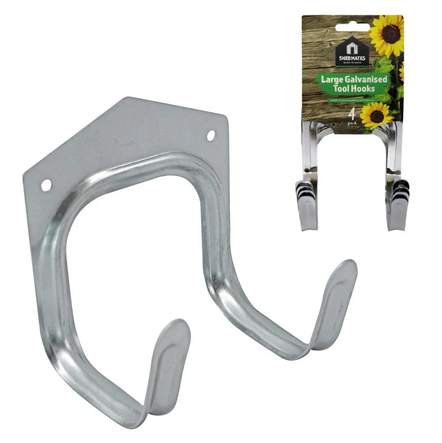 Shedmates Galvanised Garden Tool Wall Storage Hooks Large 4 Pack Shedmates Galvanised Garden Tool Wall Storage Hooks Large 4 Pack for Organised Storage (GS4HL)