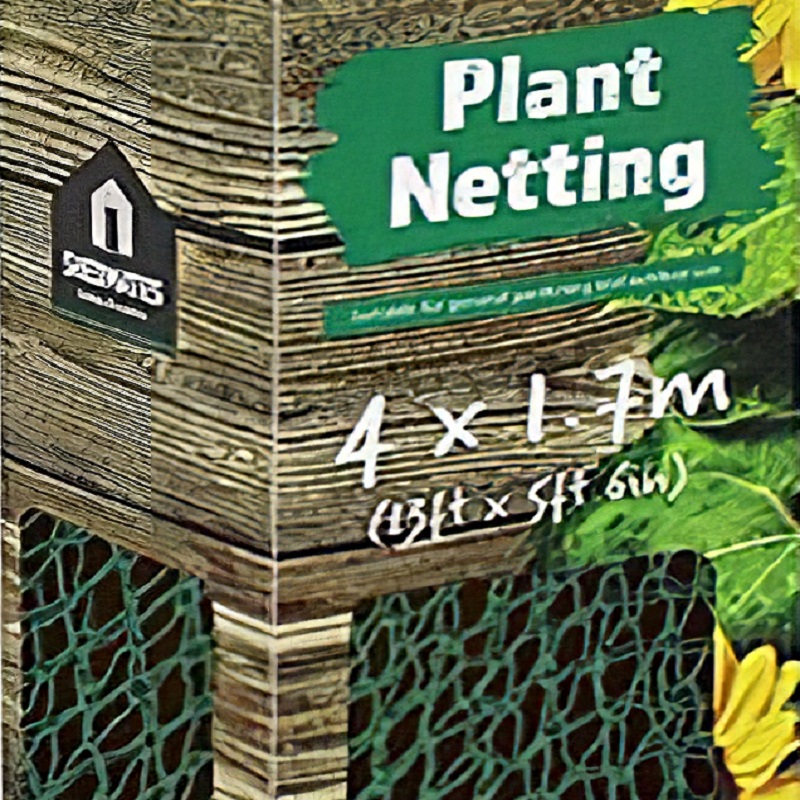 Packaging of Shedmates Garden Plant Pea Bean Netting showing dimensions 4m x 1.7m with green netting and plant imagery.