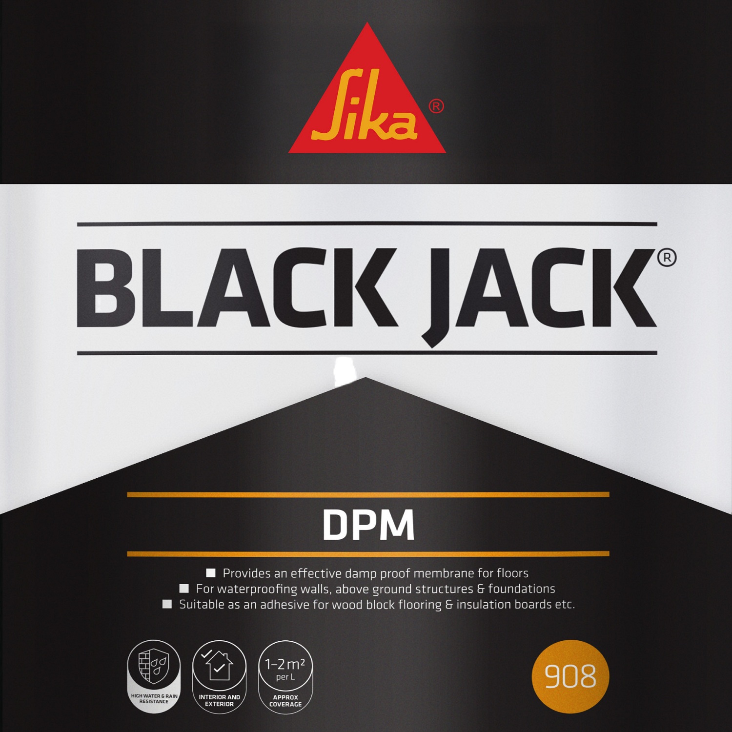 Label of Sika 908 Damp Proof Liquid Membrane showing product details and usage instructions.