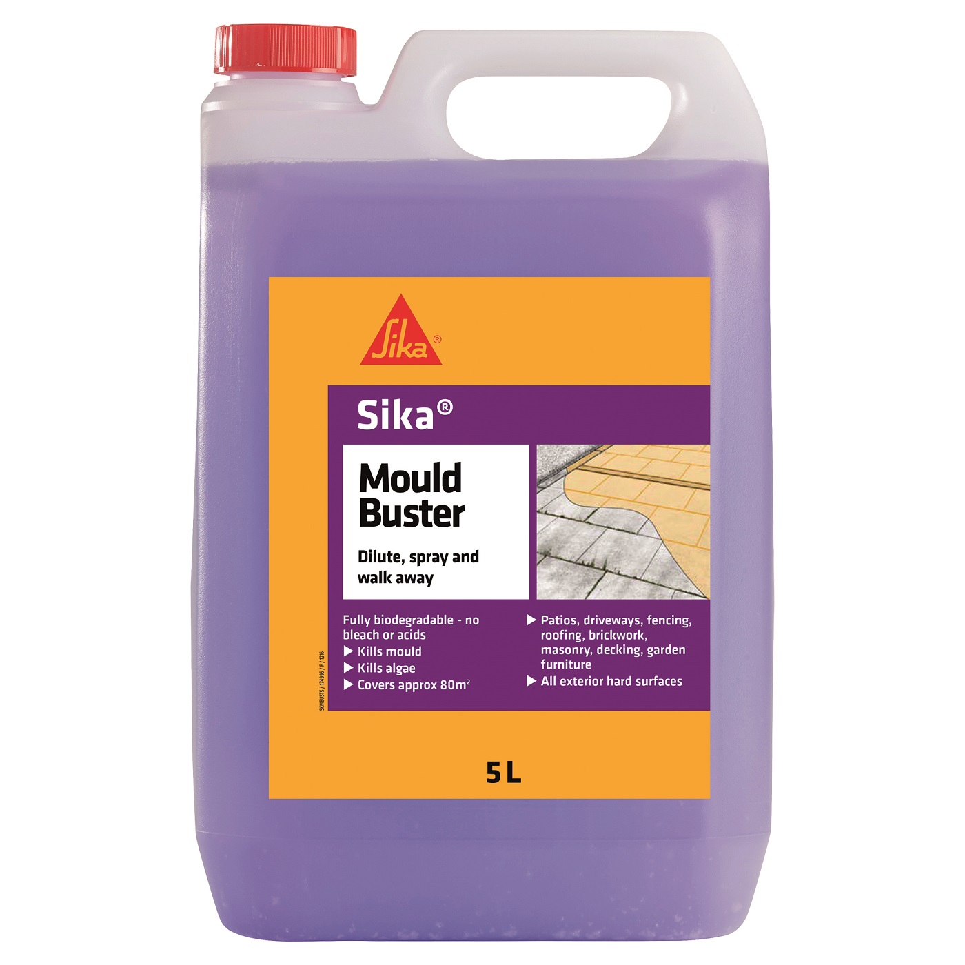  a 5-litre container of Sika Mould Buster Concentrate for killing moss, algae, and mould.