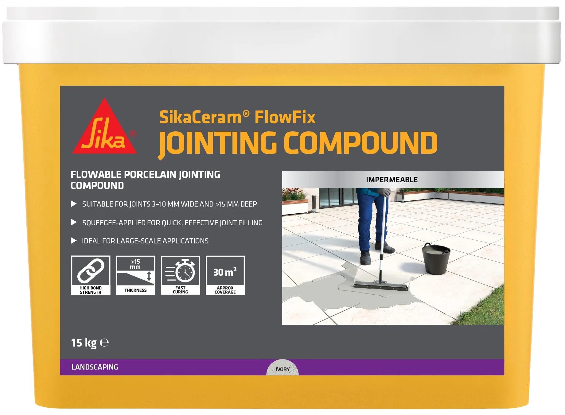 Sika Sikaceram 621 Flowfix Flowable Porcelain Paving Jointing Compound 15 kg Ivory 907670 Sika SikaCeram Flowfix Ivory Porcelain Paving Jointing Compound – 15kg 907670