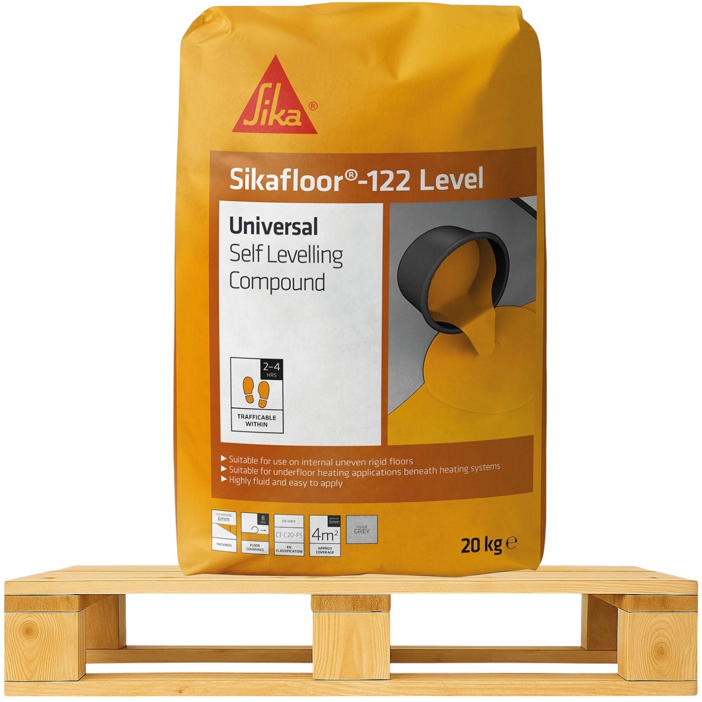 Bag of Sika Sikafloor 122 Self Levelling Compound on a pallet.