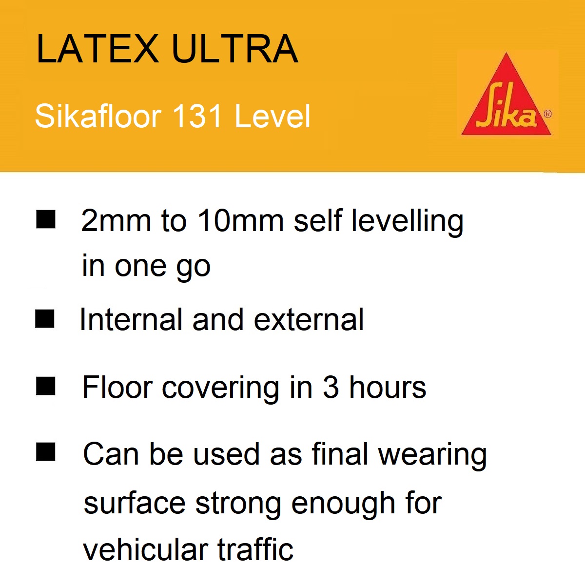 Sika Sikafloor 131 Latex Ultra Self Levelling Resurfacing Compound features and logo.