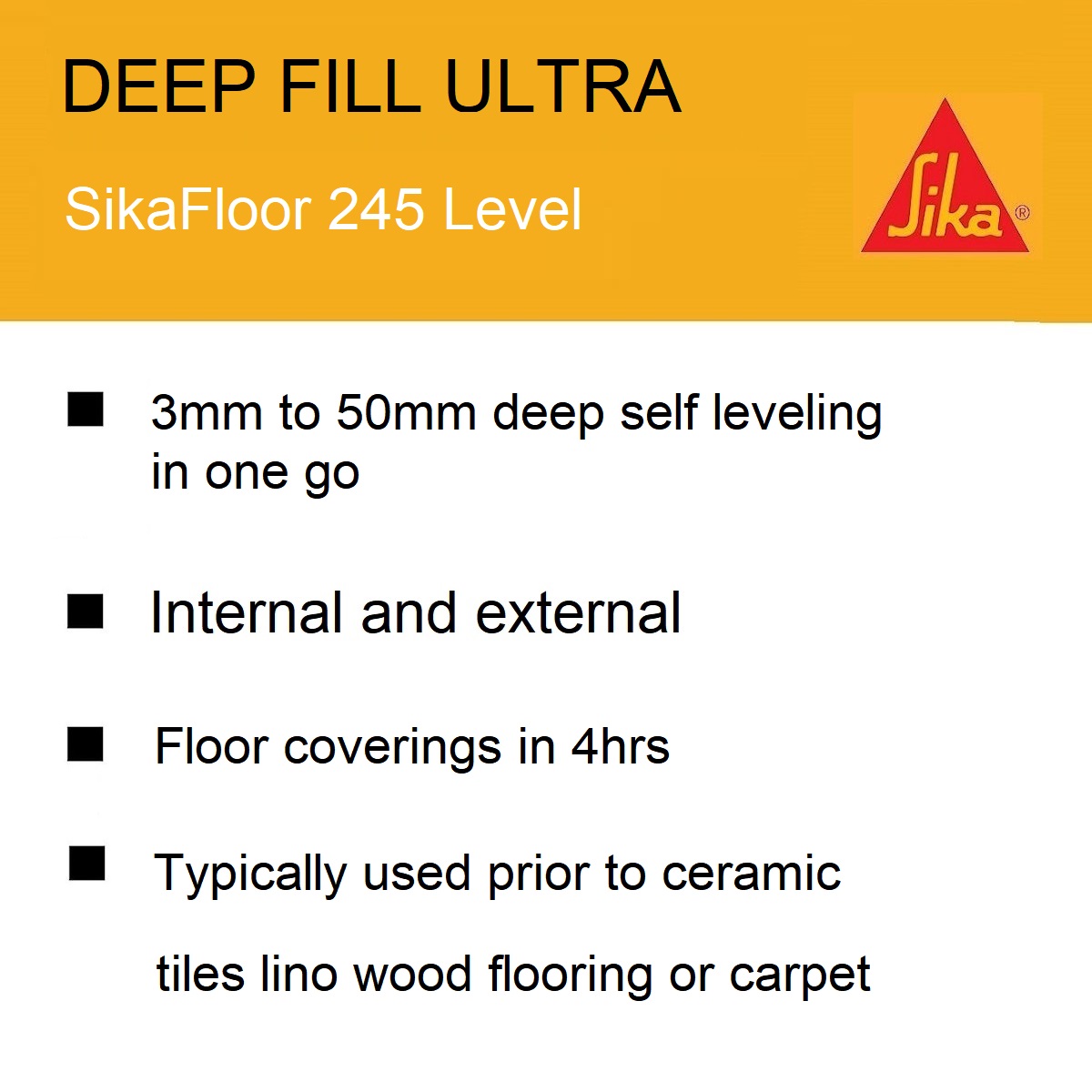Sikalevel 245 Deep Fill Self Levelling Concrete Floor Compound packaging with product details.
