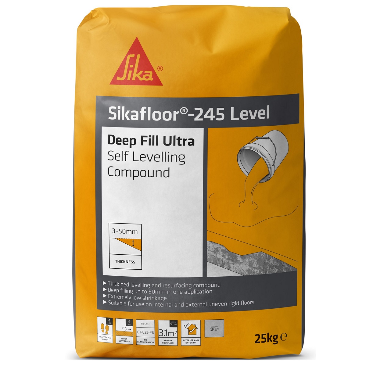 Bag of Sikalevel 245 Deep Fill Self Levelling Concrete Floor Compound 25kg.