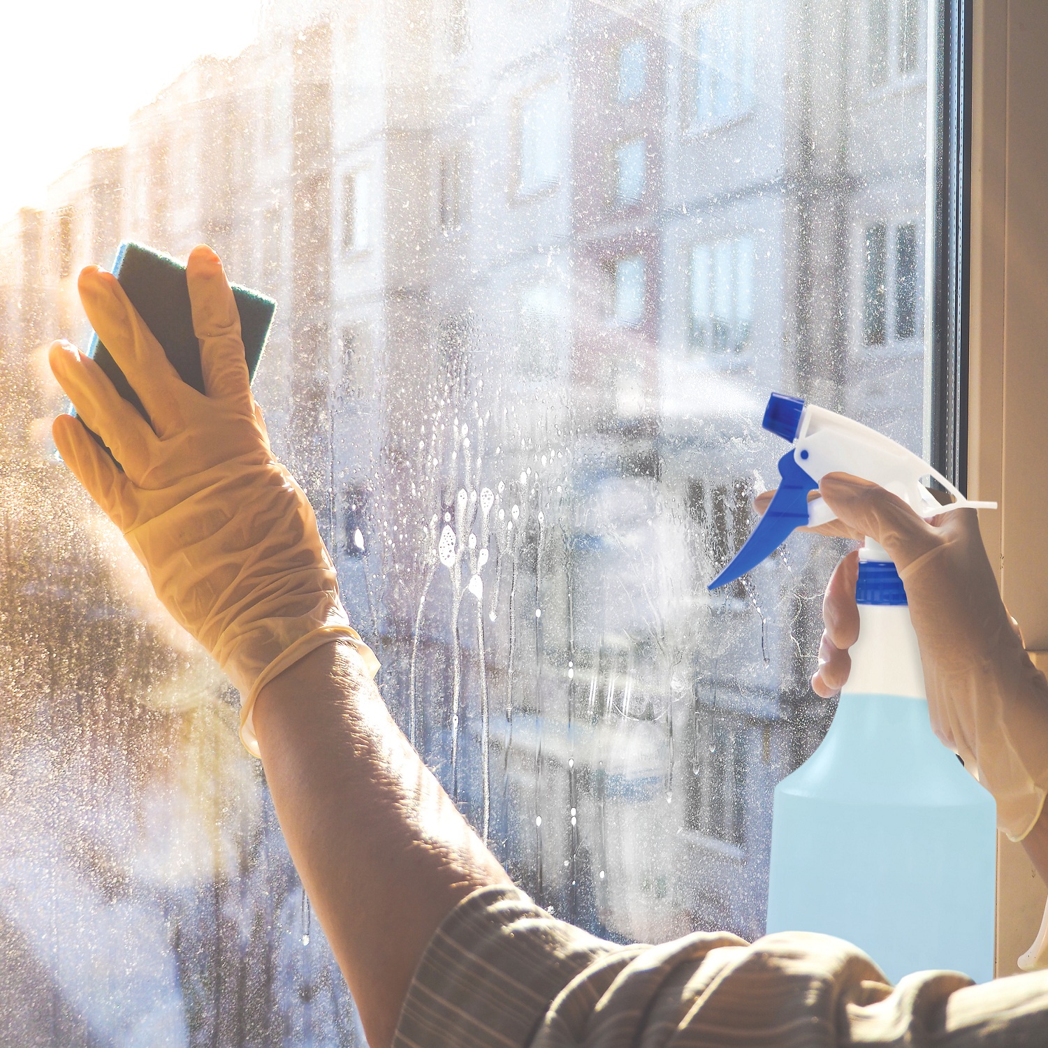House cleaning. Washing dirty window glass detergent in winter. House cleaning. Washing dirty window glass detergent in winter.