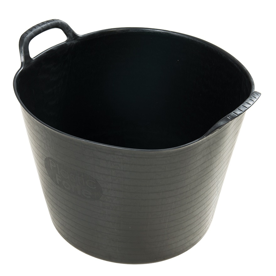 Black flexible tub with handles for storage, 42 litres capacity.