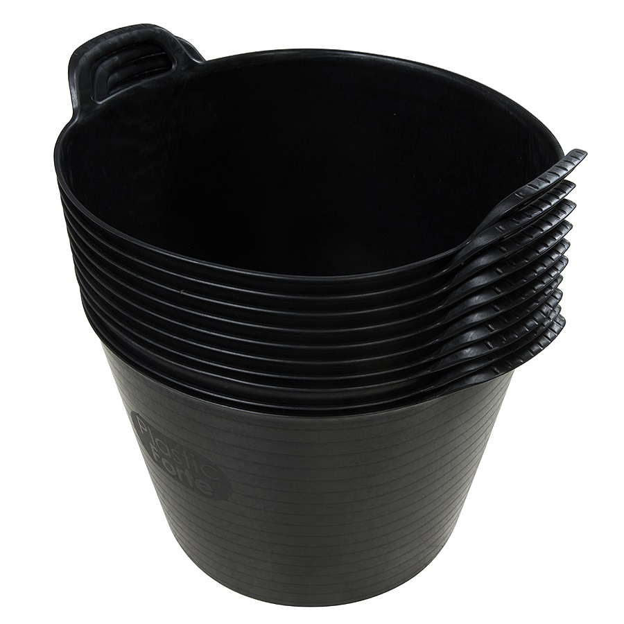 Black flexible tub with handles, suitable for heavy-duty storage, 42-litre capacity.