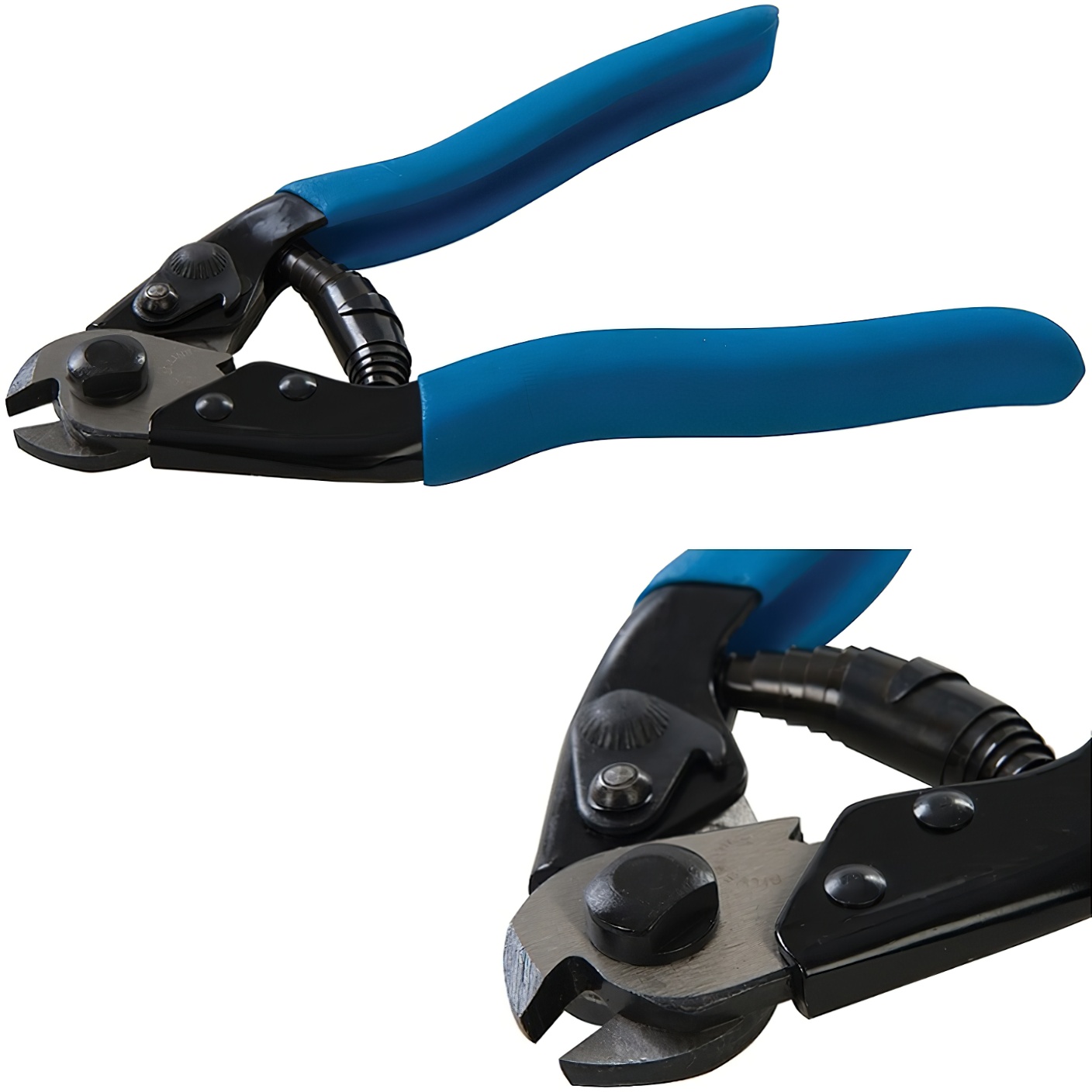 Close-up of Silverline Cable Wire Rope Cutter Pliers with blue handles.