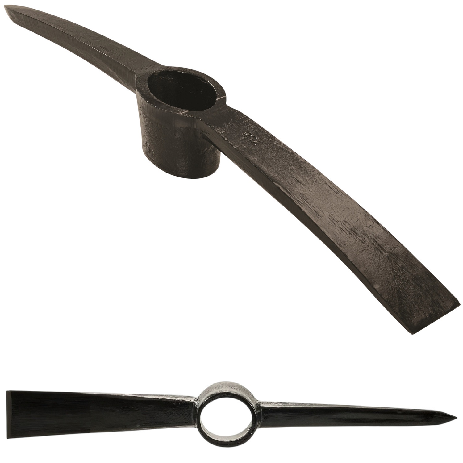 Silverline HA56 Forged steel pick axe head with a central hole for attaching a handle, designed for heavy-duty digging tasks.