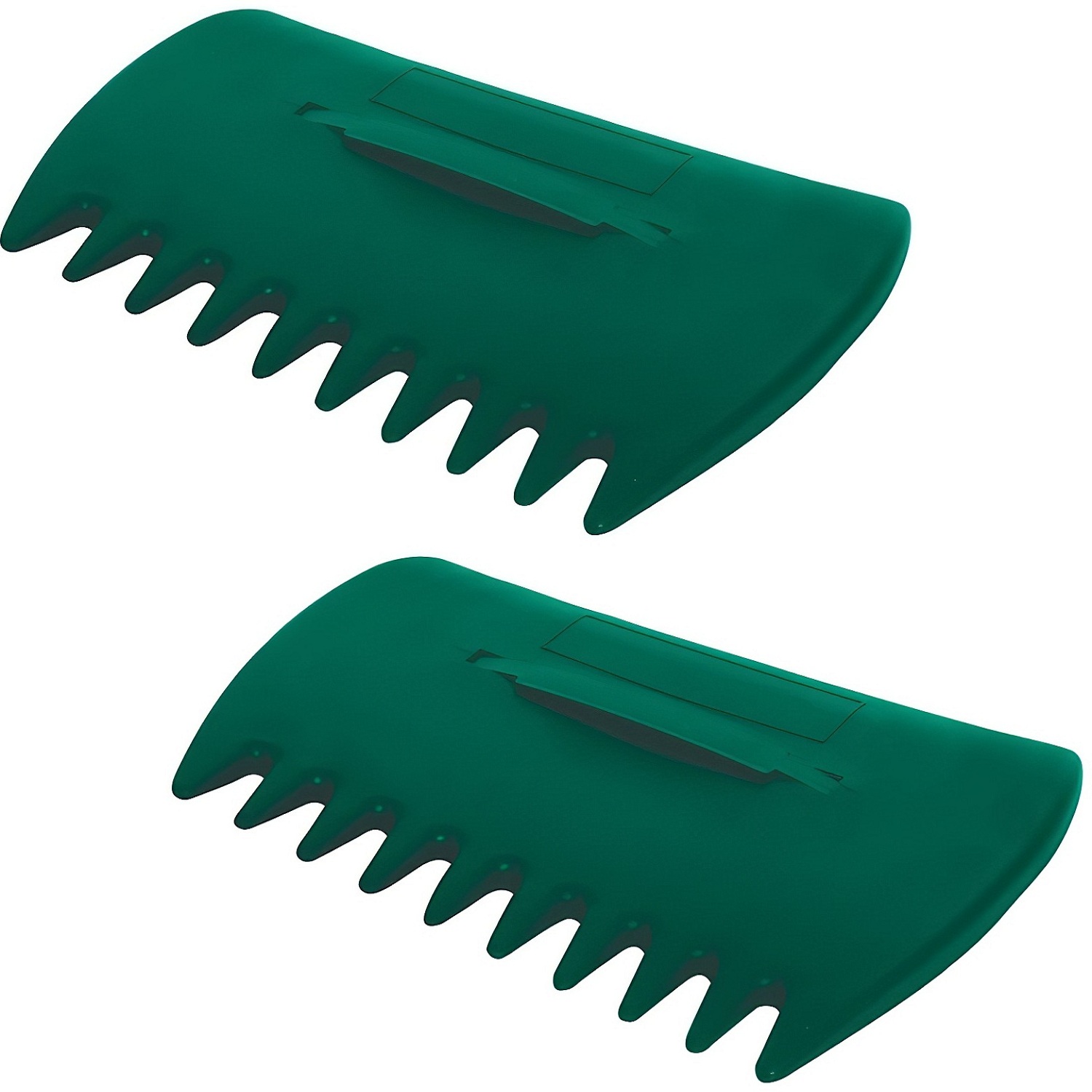 Pair of green leaf collector scoops with handles for garden clean-up.